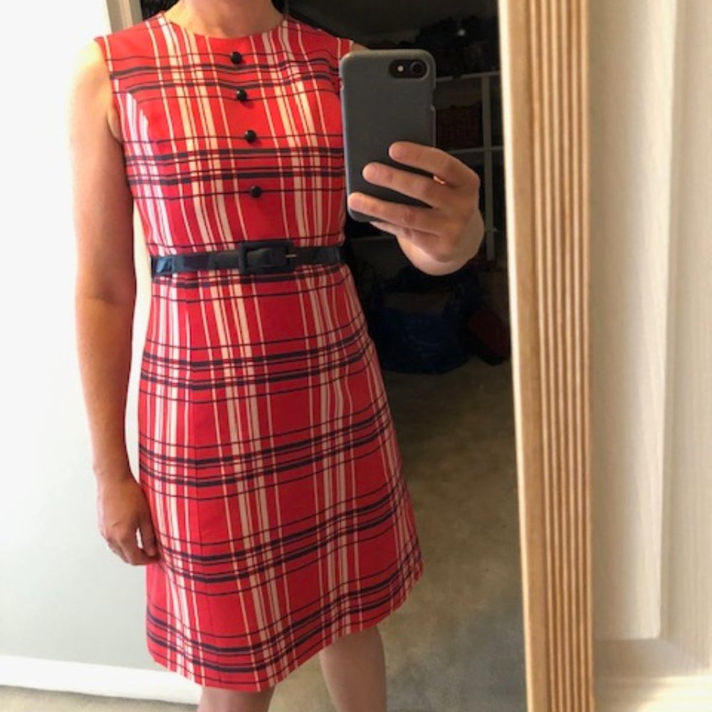 VINTAGE Mod plaid 1960s dress